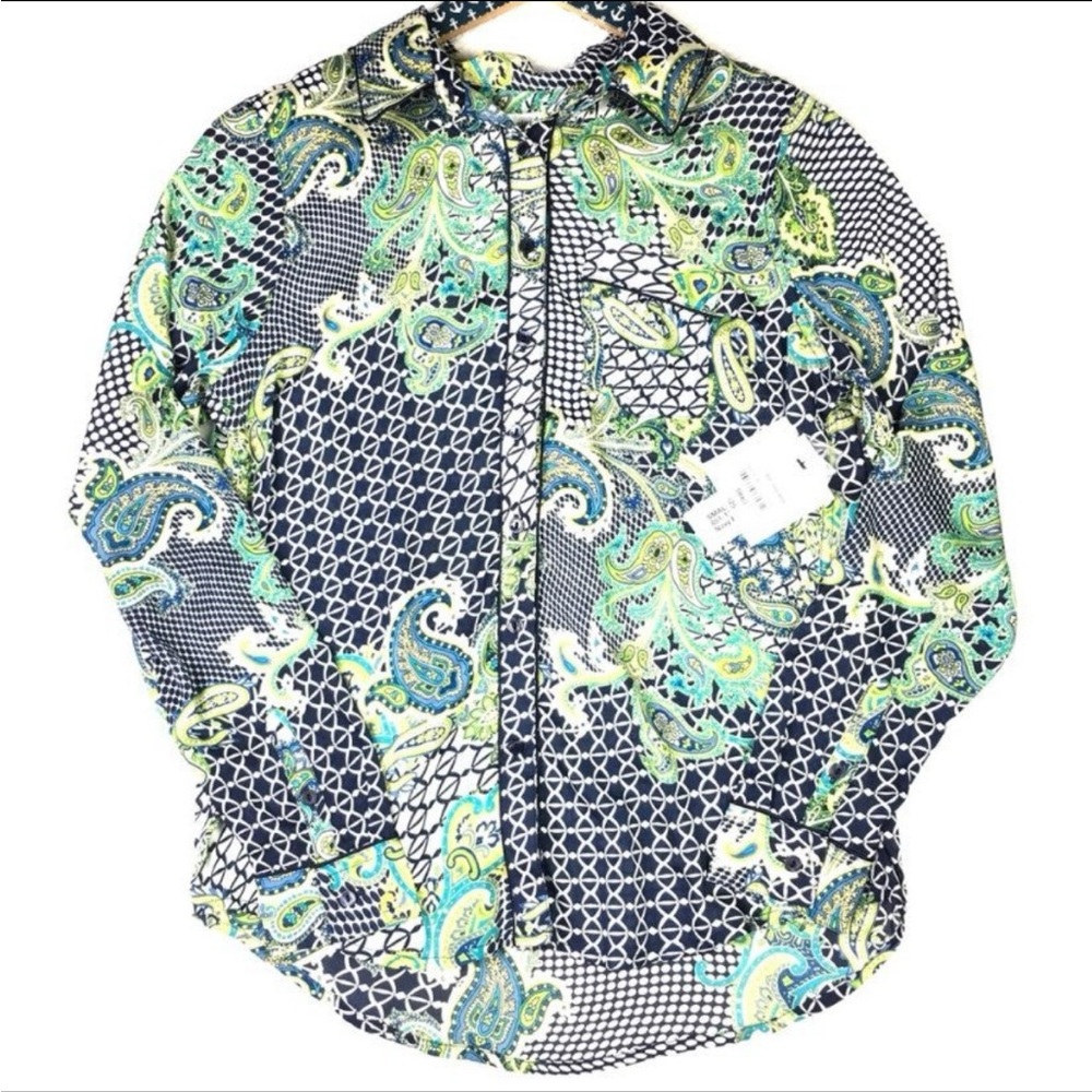 Liz Claiborne Navy and Green Paisley Blouse